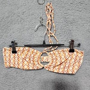 RVCA Bikini Halter Top Bathing Suit‎ Cream Red Orange Size Medium